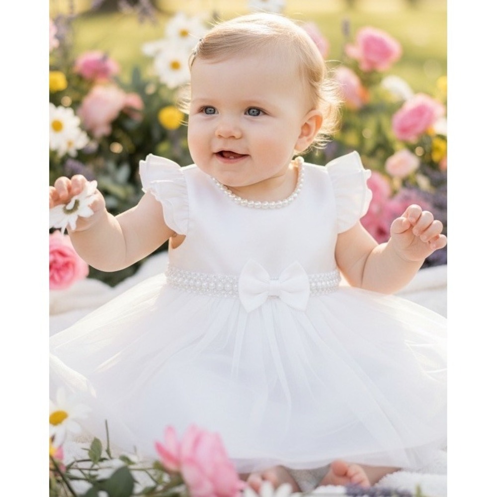 Couture Princess Dress White Bling Baby Girls Size 6 Months Party Holiday Pearls
